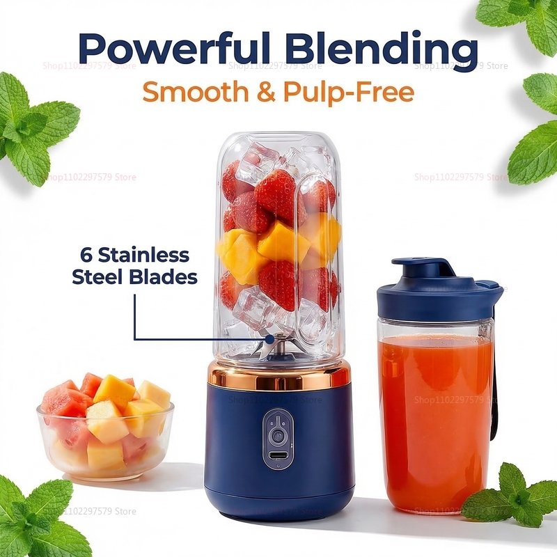 Portable Blender Usb Rechargeable - كوب عصير محمول بـ 6 شفرات،